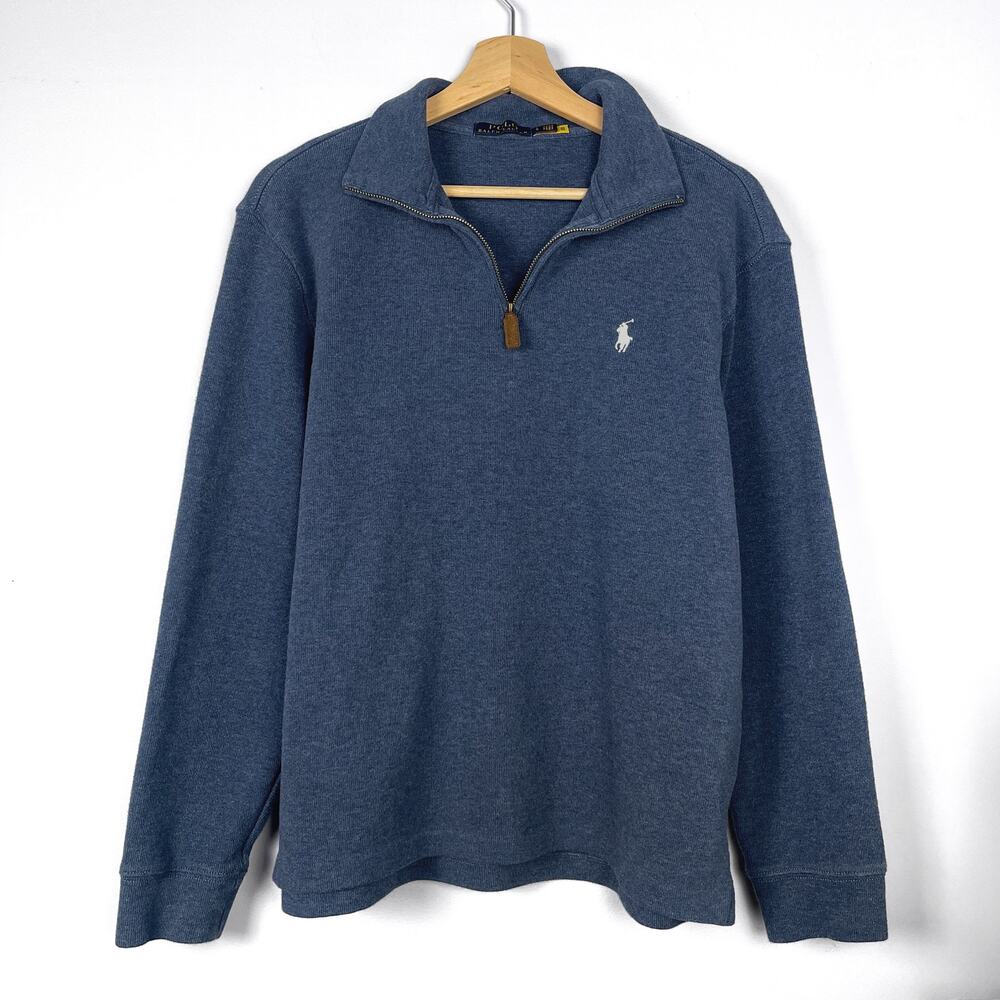 Polo Ralph Lauren Mens Blue Quarter Zip Pullover Sweater Embroidered Pony 1/4